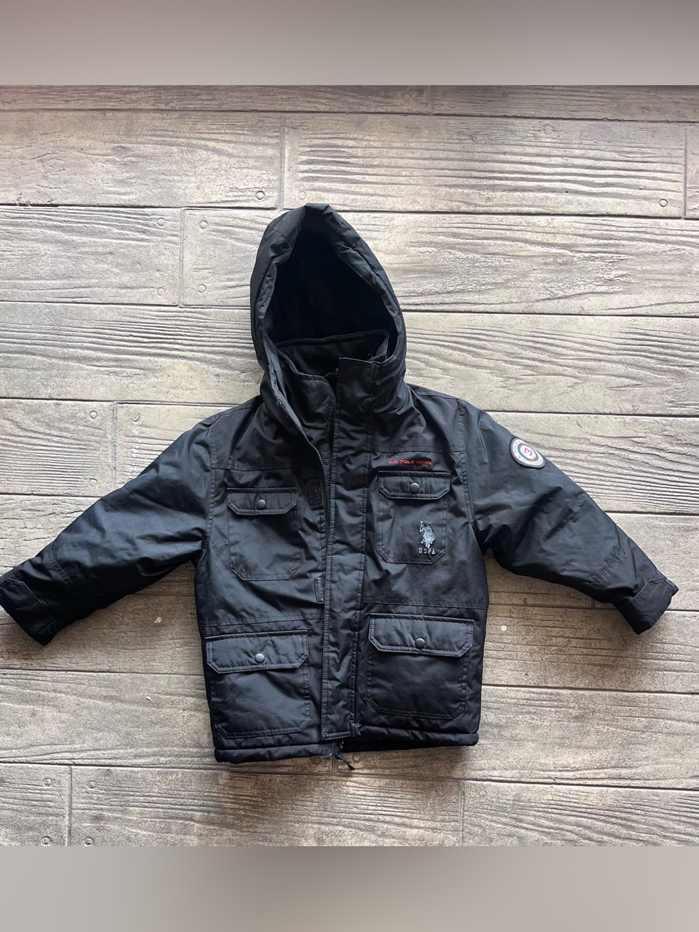 U.S POLO ASSN. Kids Black Hooded Puffer Jacket